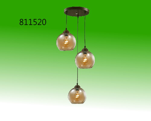 三燈琥珀色玻璃吊燈 燈具